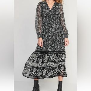 Old Navy Women’s Maxi Dress smocked tie-front floral black& gray Size XXL
